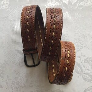 Wrangler Vintage Western Cowboy Brown Leather Belt, Embossed Men’s Size 42